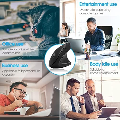 Wireless Vertical Mouse Black Wireless Ergonomic Vertical Mouse High Precision Ergo Optical 2.4G Cordless Lightweight Gaming Mice with 3 Adjustable DPI800/1200/1600 for PC/Laptop/Desktop/Mac 6 Buttons