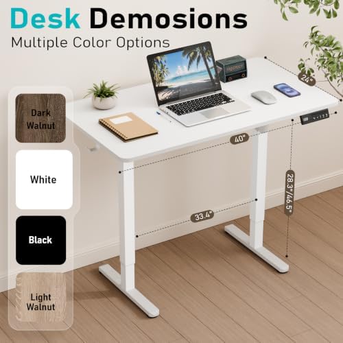 Electric Standing Desk, 40" x 24" Small Sit Stand Desk, White