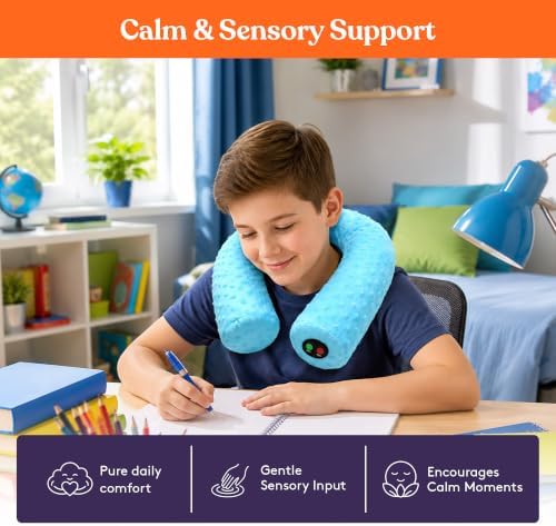 Special Supplies Sensory Vibrating Neck Pillow for Kids and Adults Plush Velvet Soft Cover with Textured Therapy Stimulation, Mind and Body Calming Relaxation - Blue