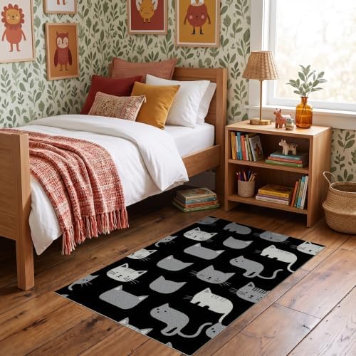 3'x5' Midnight Black Cat with Silver Accents Ultra-Soft Throw Mat