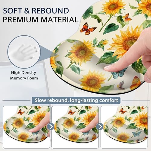 Sunflowers Keyboard Wrist Rest Pad Ergonomic Mouse Pad Set,Butterfly 3 in 1 Memory Foam Mouse Pad with Non Slip Base for Office and Home
