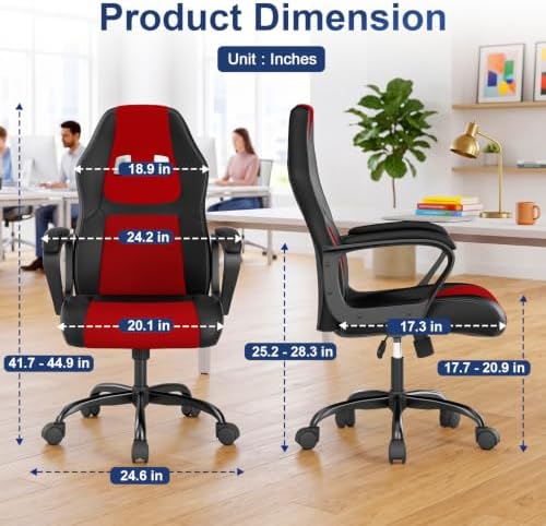 PayLessHere Gaming Chair Ergonomic Office Chair Computer Chair with Lumbar Support Ergonomic Pu Leather Adjustable Height Executive Chair for Women Men and Adults,Red