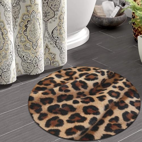 Soft Round Yoga Carpet, Large Home Decor Mat, Non Slip Machine Washable Kitchen Office Circle Rug Cheetah Leopard Print