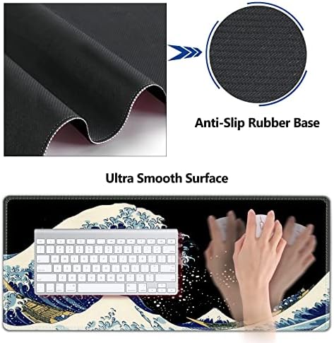 AIMSA Large Gaming Mouse Pad Set, Keyboard Wrist Rest Support Mouse Pad, Ergonomic Memory Foam Multifunctional Extended Desk Mat 35x15.7in Anti-Slip Rubber Base for Office Home, Big Waves