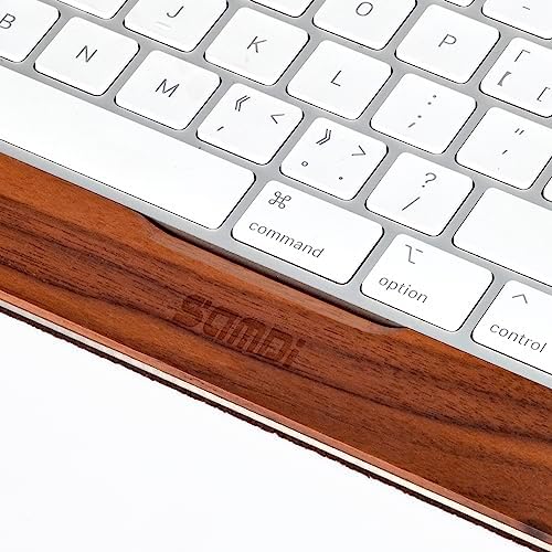 SAMDI Apple iMac Stand Base, Stainless Steel/Wooden Keyboard Tray - Magic Keyboard Mounting Platform - Black Walnut