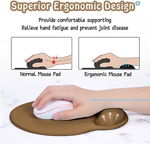 Hsurbtra Ergonomic Mouse Pad with Wrist Rest Support, Gel Mouse Pads with Non-Slip PU Base, Pain Relief Memory Foam Computer Mat, Cute Office Supplies Desk Decro Accessories, Leather Brown