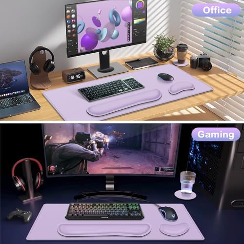 Desk Mat Purple, Large Gaming Mouse Pad with Wrist Rest, 4in1 XXL