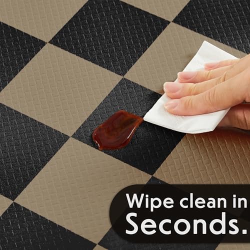 Ohocut Checkered Kitchen Mats for Floor Set of 2, 2 Pcs Cushioned Non Slip Runner Rugs for Kitchen/Sink/Laundry, Comfort Aesthetic Cute Anti-Fatigue Foam Floor Mat (Brown/Black)