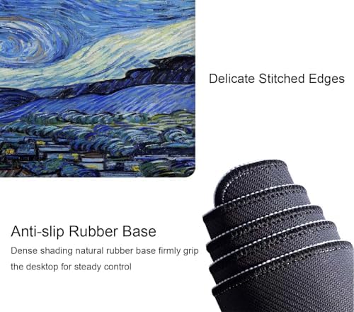 Gaming Mouse Pad, Large Non-Slip Rubber Base Mousepad, Keyboard Mouse Mat, Desk Pad with Stitched Edges, 31.5x11.8inch, Vincent Van Gogh - The Starry Night