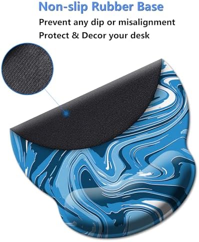 Gaming Mouse Pad Wrist Support,Ergonomic Mouse Pad with Wrist Rest,Comfortable Mousepad with Smooth Wrist Rest,Pain Relief Mouse Pads for Non-Slip Base,Computer,Laptop,Office，Home(Blue-White Fluid)