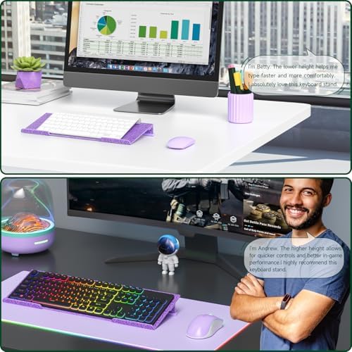 Computer Keyboard Stand for Desktop - 6-Level Height Adjustable Acrylic Keyboard Riser Non-Slip Ergonomic Key Board Tray Holder for Home School Office Desk Accessories, Sparkling Purple