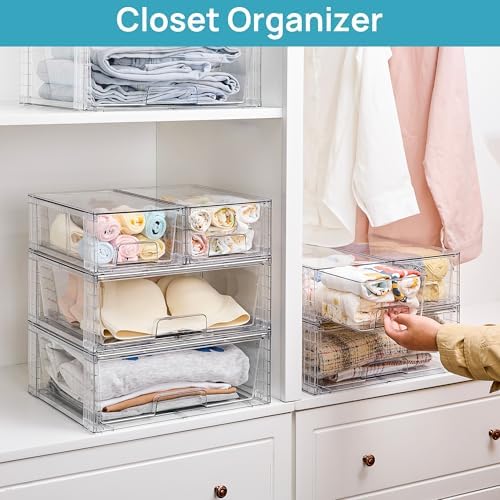 Vtopmart Clear Stackable Storage Drawers, 5 Pack Wide Storage Set
