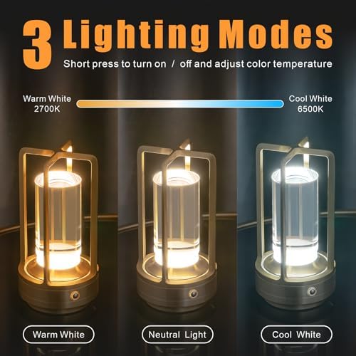 Cordless Table Lamp Rechargeable, Battery Operated Crystal Metal Lamp