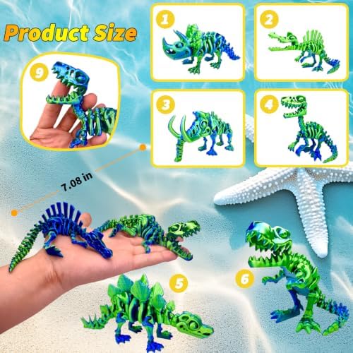 6pcs 3D Printed Dinosaur Skeletons, Flexible，Articulated T-Rex Fidget Toys,Large，3D Printed Animals,Desk Executive Toy，Easter Eggs Basket Stuffers,Toys for Boys Kids Teen Girl 5-7 4-6 8-12