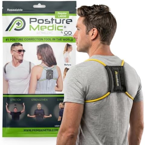 PostureMedic Original Strength Dynamic Posture Corrector for Men & Women – Active Resistance Training System for Back, Neck & Shoulder Pain Relief – Strengthen Muscles & Improve Alignment - Size L (Yellow)