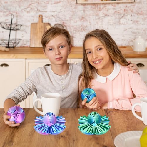 2PCS Gear Ball Fidget Toys Steampunk Gear Sphere Stress Relief for Kids Adults 3D Printed Unique Funny Birthday Gift for Christmas White Elephant Stocking Stuffer Easter (Green+Purple, Dia. 2.5" )