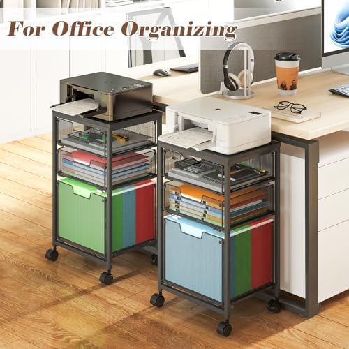 Sbanmao Rolling File Cart with 3 Drawers, Filing Cabinet, Hanging Folder Holder Organizer with Wheels, Under Desk Storage Utility Cart, File Cabinet Printer Stand for Home Office, Black