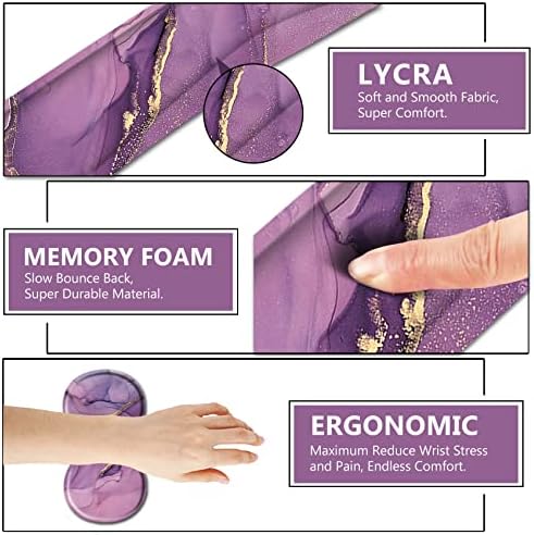 AIMSA Keyboard Wrist Rest Support + Mouse Pad + Mouse Wrist Rest + Coaster, Ergonomic Memory Foam Anti-Slip Rubber Base 4 PCS Set Easy Typing Pain Relief, Purple Marble