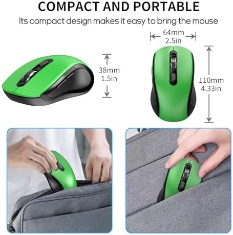 Ergonomic 6 Button Silent Wireless Side Key Mouse No Light Green