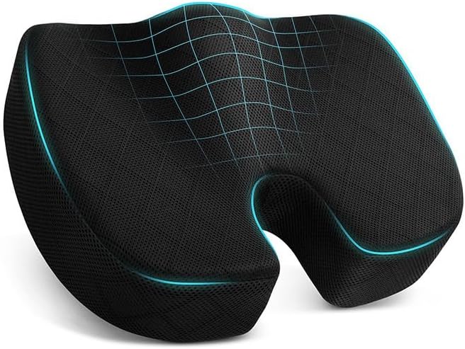 Memory Foam Seat Cushion - Ergonomic U-Shape Coccyx Support, Office Chair Pad, Slow Rebound Hip Cushion, 7 Colors & 2 Fabrics (Black [Diamond-Patterned Layered mesh Fabric])