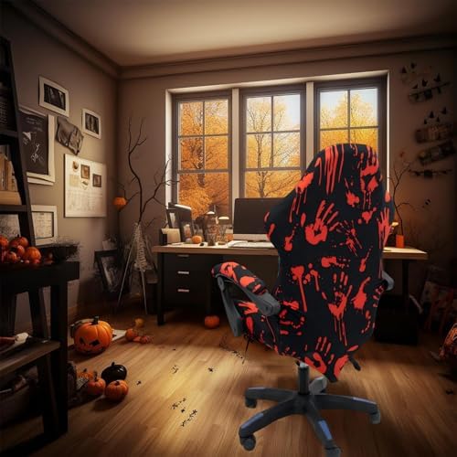 Gaming Chair Covers Slipcovers, Stretch Removable Washable Computer Reclining Gaming Chair Protector Slipcovers with Armrest Cover (No Chairs) (Halloween-bloodyprinting Black)
