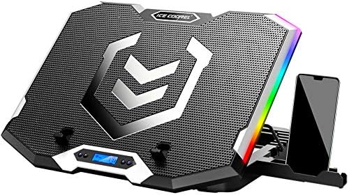 ICE COOREL Gaming Laptop Cooling Pad 15-17.3 Inch, Laptop Fan with 6 RGB Cooling Fans, Laptop Cooling Stand with 6 Height Adjustable, Laptop Cooler with LCD Screen, 2 USB Ports, Phone Stand