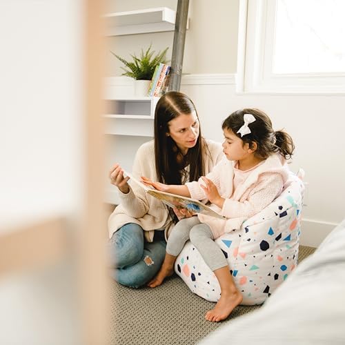 Big Joe Milano Child-Sized Bean Bag Chair for Kids Bedroom and Reading Nook, Dolce Terazzo Lenox, Durable Easy-Clean Woven Polyester, Refillable