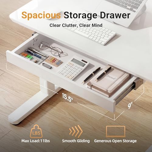YDN Glass Standing Desk with Drawers 32x19 Inch Super White