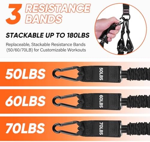 Adjustable Length Pedal Resistance Band with Handle for Working Out, Replaceable 180Lbs Exercise Bands with Foot Pedals, Home Gym Workout Equipment for Women Men Strength Training, Stretching