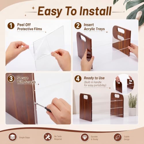 Marsui 3 Tier Desk Paper File Organizer, Acacia & Acrylic Letter Tray