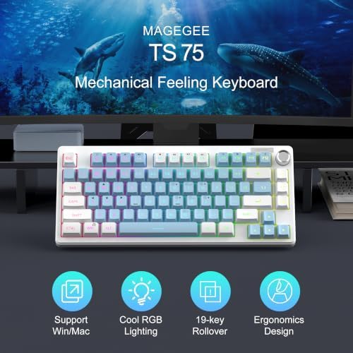 MageGee Mini 60% Gaming Keyboard, RGB Backlit 75 Key Ultra-Compact Keyboard, TS75 Ergonomic Waterproof Mechanical Feeling Office Computer Keyboards for PC, MAC, PS4, Xbox ONE Gamer