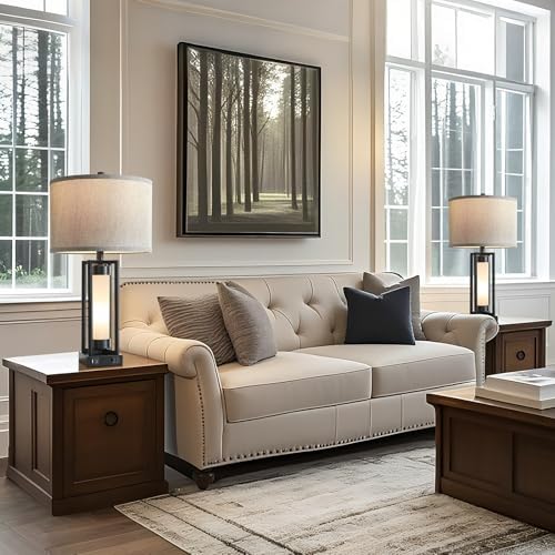 Set of 2 Modern Table Lamps for Living Room with USB C+A Ports