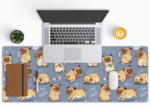 Gaming Mouse Pad Large,Cartoon Pug Pupies Mouse Pad Gaming Mouse Mat Desk Pad,31.5 x 11.8 Desk Mat Mouse Pads for Desk,Extended Keyboard Mousepad with Non-Slip Base and Stitched Edge