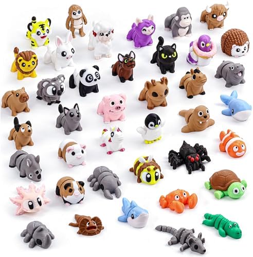 40 PCS 3D Printed Animal Figurines, Articulated Animal Figurines, Fidget Toys, Flexible Car Decor, Party Favor, Gifts for Girls and Boys, Office Desk Pets, Birthday Gifts, for Easter Basket Stuffers