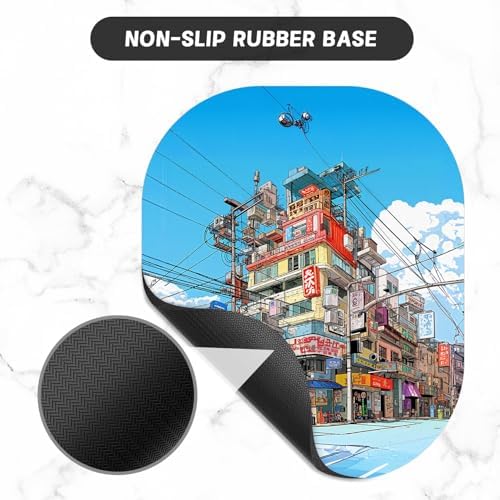 Small Mouse Pad, 6 x 7 Inch, Oval Mini Mouse Pad with Non-Slip Rubber Base for Laptop Wireless Mouse Keyboard Tray Mousepad, Streetscape