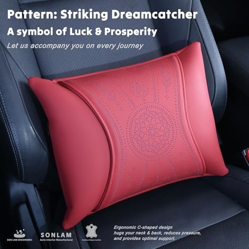 Neck & Back Support Pillow Set for Car & Office Chair - Prosperity & Luck Dreamcatcher - Orthopedic Lumbar & Cervical Pillow for Pain Relief &Posture Correction (Neck & Back Pillows (Red))
