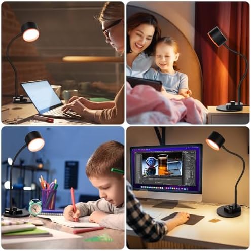 LiFMIRA Desk Lamp, LED Desk Lamp with USB C + A Charging Ports, Black