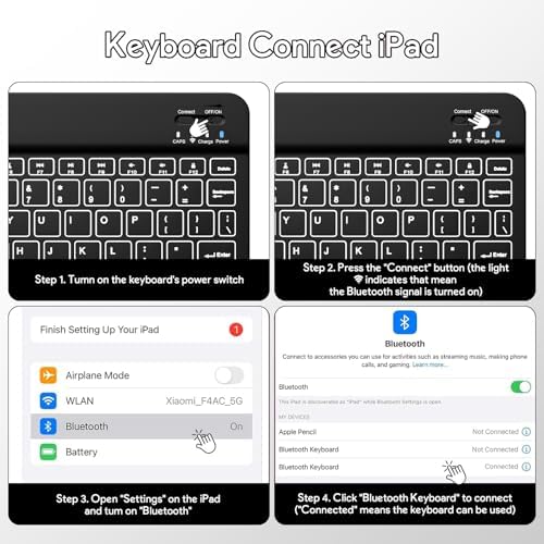 YBING for iPad A16 Case with Keyboard 11th &10th Generation, 360 Rotation Magnetic Cover with 7-Color Backlit Wireless Detachable Keypad with Pencil Holder for iPad 11th 2025/10 Gen 10.9" 2022 (Black)