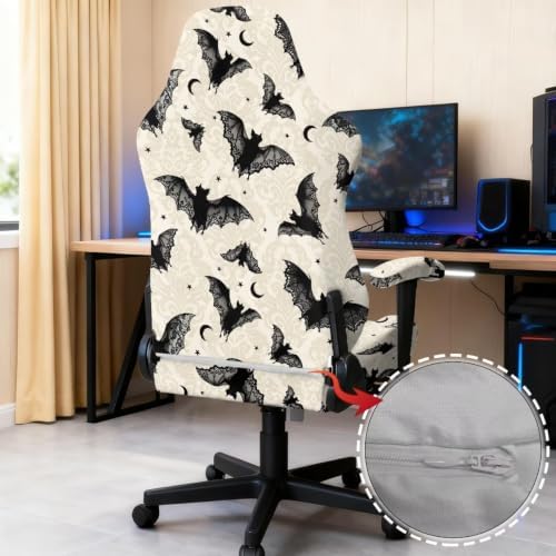 Halloween Bat Moon Gothic Gaming Chair Cover Stretchable Game Chair Slipcovers with 2 Armrest Covers, Scratch-Proof Gamer Desk Chair Covers for Computer Office Seat