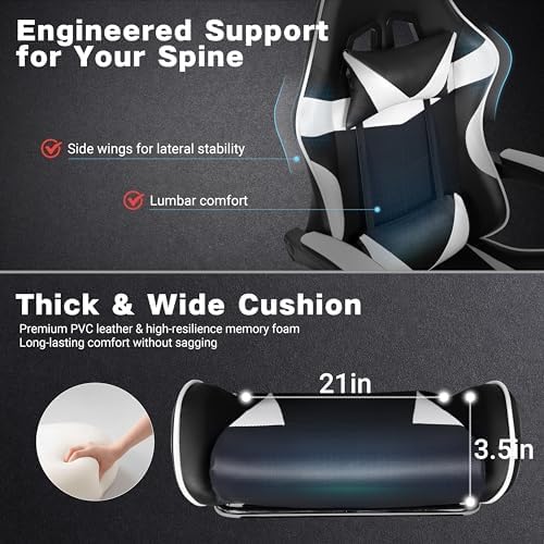 Gaming Chair, Ergonomic Computer Chair with 90°-150° Reclining Backrest & Footrest, Headrest & Lumbar Support, 360° Swivel Height Adjustable Desk Chair, High Back for Adults