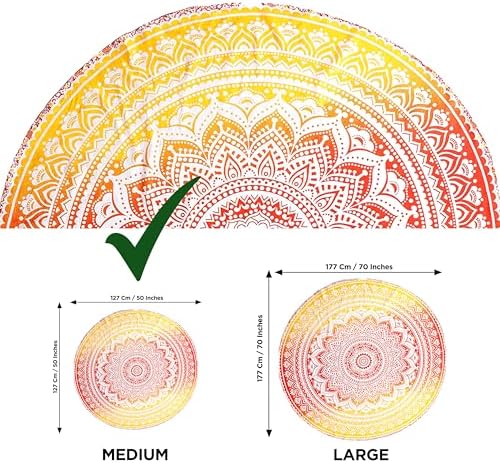 raajsee Orange Round Beach Tapestry Hippie/Boho Beach Blanket Mandala/Indian Cotton Throw - Round Tablecloth/Home Decor/Indie Rug Yoga Mat Meditation Picnic Rugs 127 CM / 50 INCHE Circle
