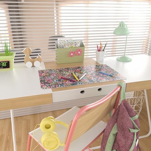 Colorful Star Large Mouse Pad, Floral Desk Mat Office Supplies, Waterproof Faux Leather Big Gaming Mousepad for Women Girls, Blooming Flowers Desk Pad Home Office Décor Accessories 23.6" x 13.8"