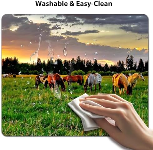 9.5x7.9 Inch Office/Gaming Mouse Pad, Horses Grazing in a Serene Pastoral Sunset Landscape Cute Anti-Slip Mat for Desk