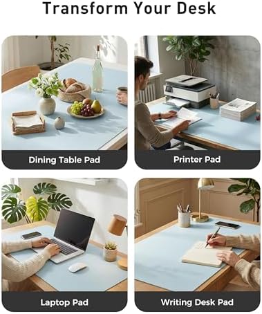 Aothia Faux Leather Desk Mat - Large Mouse Pad, Non-Slip PU Leather Blotter, Waterproof Writing Surface for Office and Home (Baby Blue, 63" x 24")