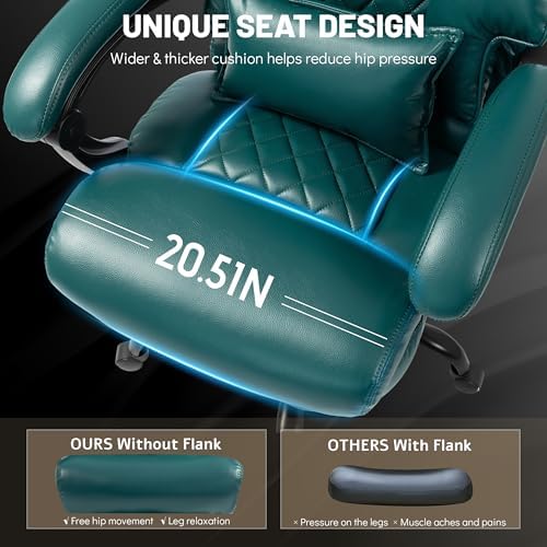 Massage Office Chair with Foot Rest,6 Points Vibration&Heat Executive Office Chairs,Big and Tall Office Chair 500LBS,Ergonomic Desk Chair for Heavy People,Home and Office Computer Chair,Green PU
