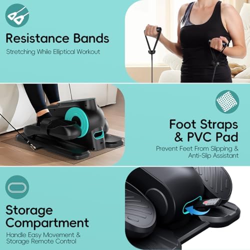 Under Desk Oval Machine, Morelax Oval Leg Exerciser for Elderly Assembly, Quiet Portable Electric Sit Pedal Exerciser with Resistance Band, Remote Control and 12 Adjustable Speeds
