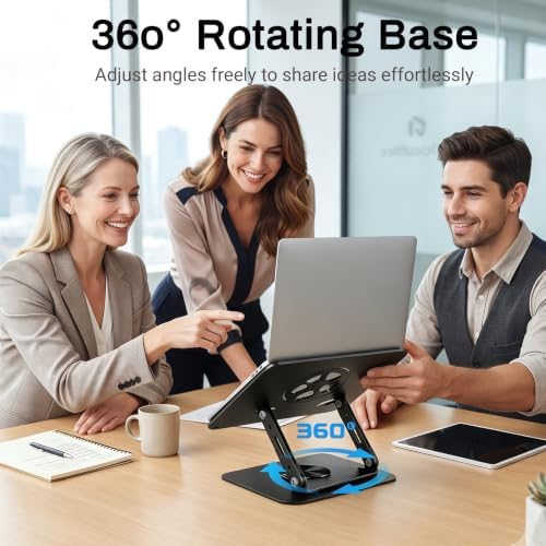 360°Rotating Laptop Stand, Ergonomic Adjustable Foldable Notebook Riser, Metal Computer Holder Compatible with 10-17.3" Laptops, Desktop Printer Stand, for Home & Office (Gunmetal)