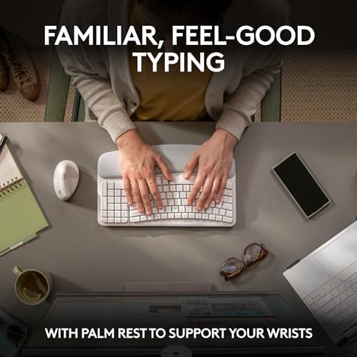 Logitech Wave Keys & Lift Vertical Mouse - Ergonomic Bundle — Wireless Keyboard with Cushioned Palm Rest & Vertical Wireless Mouse - Easy-Switch, Bluetooth, for Multi-OS, Windows/Mac - Off White
