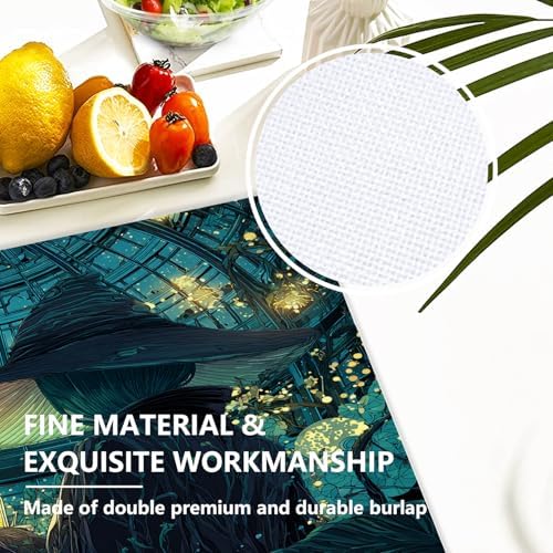 Witch Potion Greenhouse Linen Placemats, Bioluminescent Vine Armed Mushroom Hatted Table Mats for Table Washable Heat Insulation Thick Dining Mat, Indoor/Outdoor 12X18 in 4 Pcs