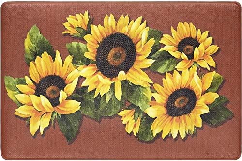 PowerSellerUSA Printed Anti Fatigue Mat, Non Slip Printed Textured Comfort Standing Floor Mats for Living, Dining Room, Bedroom, Kitchen, Office, Work (18x30 in., Sunflower)